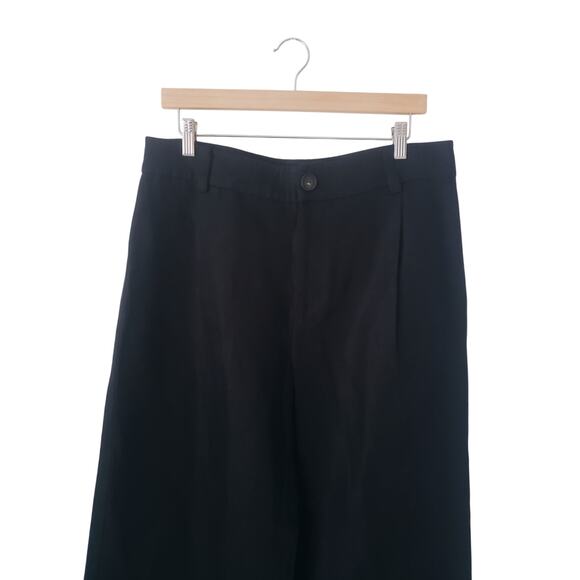 Vince High Rise Wide Leg Cropped Linen/Cotton Blend Trousers Black Size 12 - Picture 2 of 8
